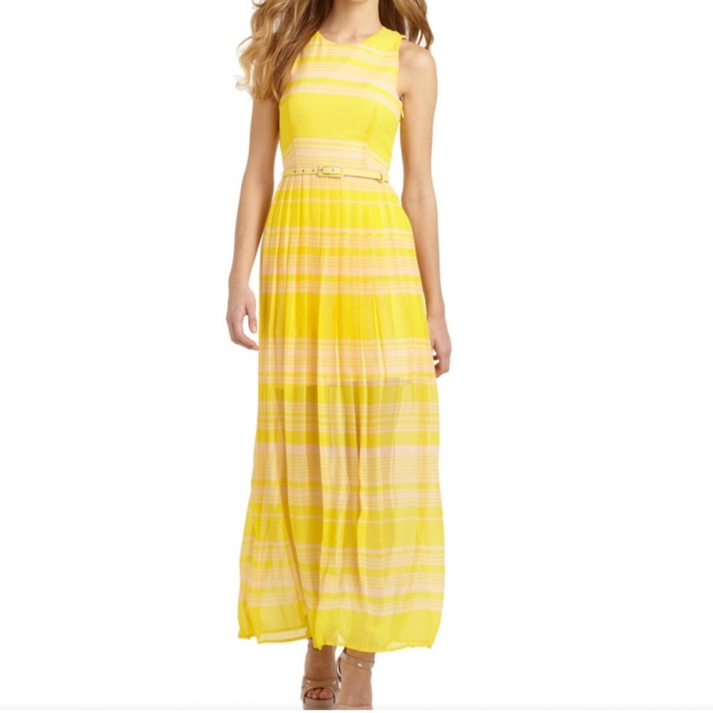 French Connection peach and yellow striped dress with pleated skirt NWT size 10